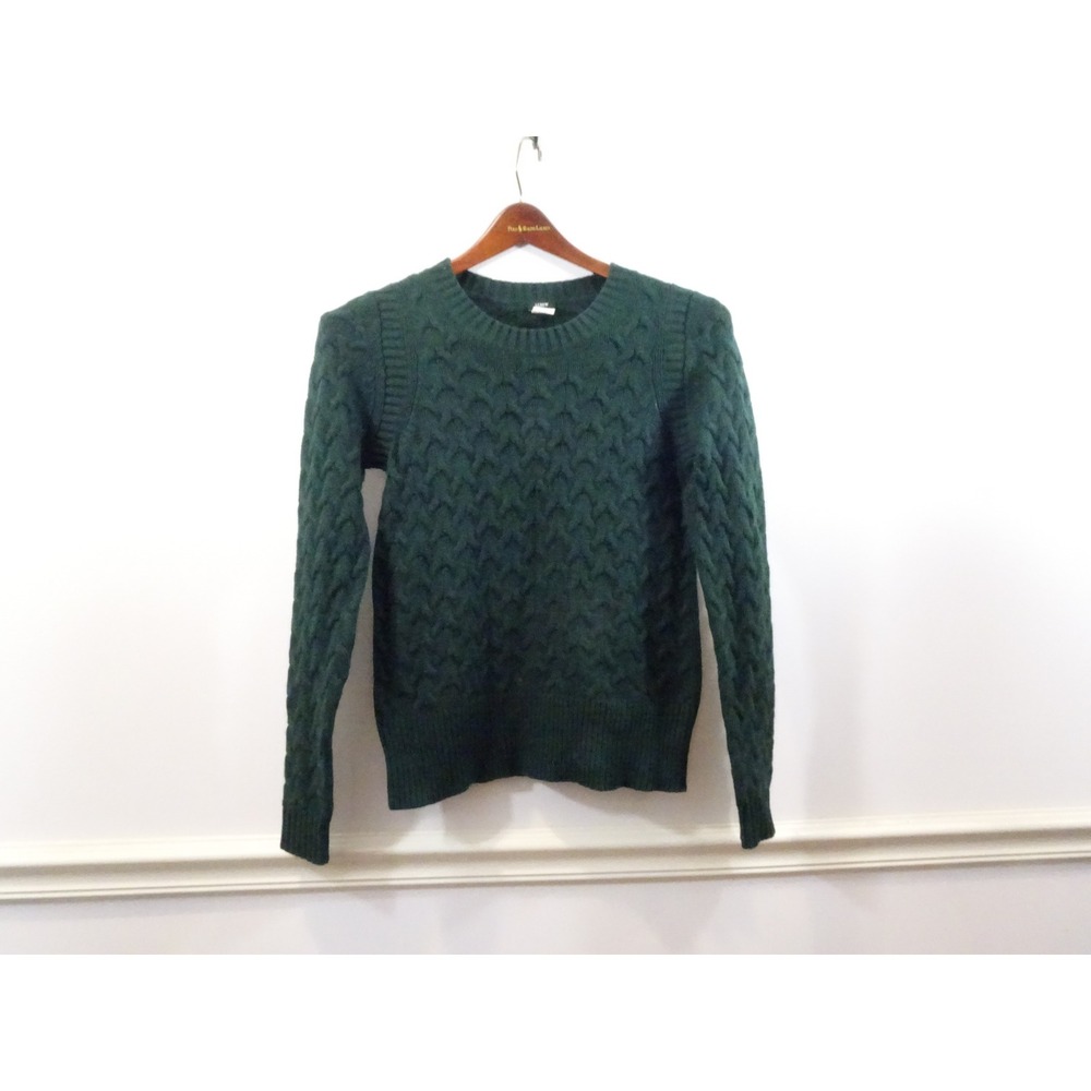 J.Crew Womens Forest Green Cable Knit Wool Angora Blend Crewneck Sweater S